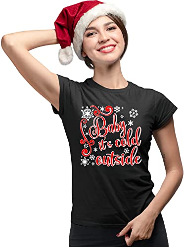 Go All Out Small Black Womens Baby It's Cold Outside Christmas Fashion T-Shirt #TOP2