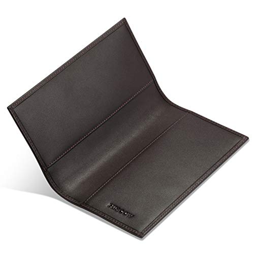 Image of HISCOW Slim Leather Checkbook Cover for Personal Checks, Premium Coffee, One Size, Minimalist | Full grain cowhide, transaction register & check book pockets, removable duplicate divider, durable stitching, gifts for men