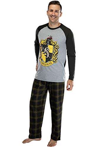 Harry Potter Adult Men's Raglan Shirt And Plaid Pants Pajama Set -Gryffindor, Ravenclaw, Slytherin, Hufflepuff2