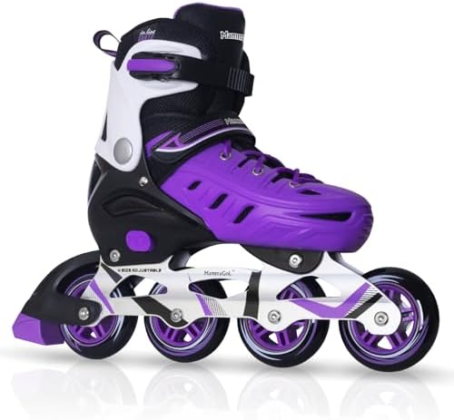 MammyGol Adults Adjustable Inline Skates, Safe and Durable Roller Skates with Giant Wheels, High Performance Professional Skates for Men Women Youth White Purple