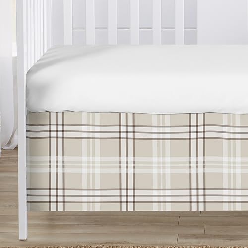 Image of Sweet Jojo Designs 3-Piece Baby Crib Bedding Set (Tan Gingham Plaid) for Boys /Girls, Infants /Nursery incl. Blanket, Fitted Sheet and Skirt (Checkered, Classic Tartan, Rustic Farmhouse, Modern Neutral)