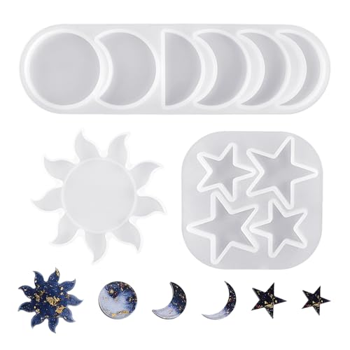 HDGSAFD Molde De Eclipse Solar De 1 Pieza, Molde De Sol De 1 Pieza Y Molde De Estrella De 1 Pieza, Molde De Silicona, Molde De Fundición, Accesorios para Manualidades DIY