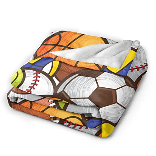 Sports Ball Blanket Soccer Super Soft Warm Bedding Cool Fun Boys Girls Throw Blankets For Couch Bedroom Sofa Office Car, Basketball Football Cozy Flannel Plush Blanket Gifts For Kids Adults, 50"X40" #TOP1