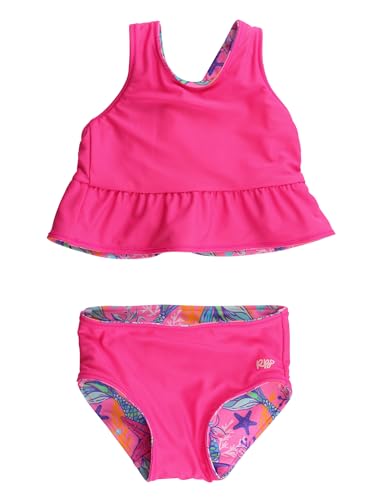Image of RuffleButts Baby /Toddler Girls UPF50+ Sun Protected Reversible Peplum 2 Piece Sleeveless Tankini