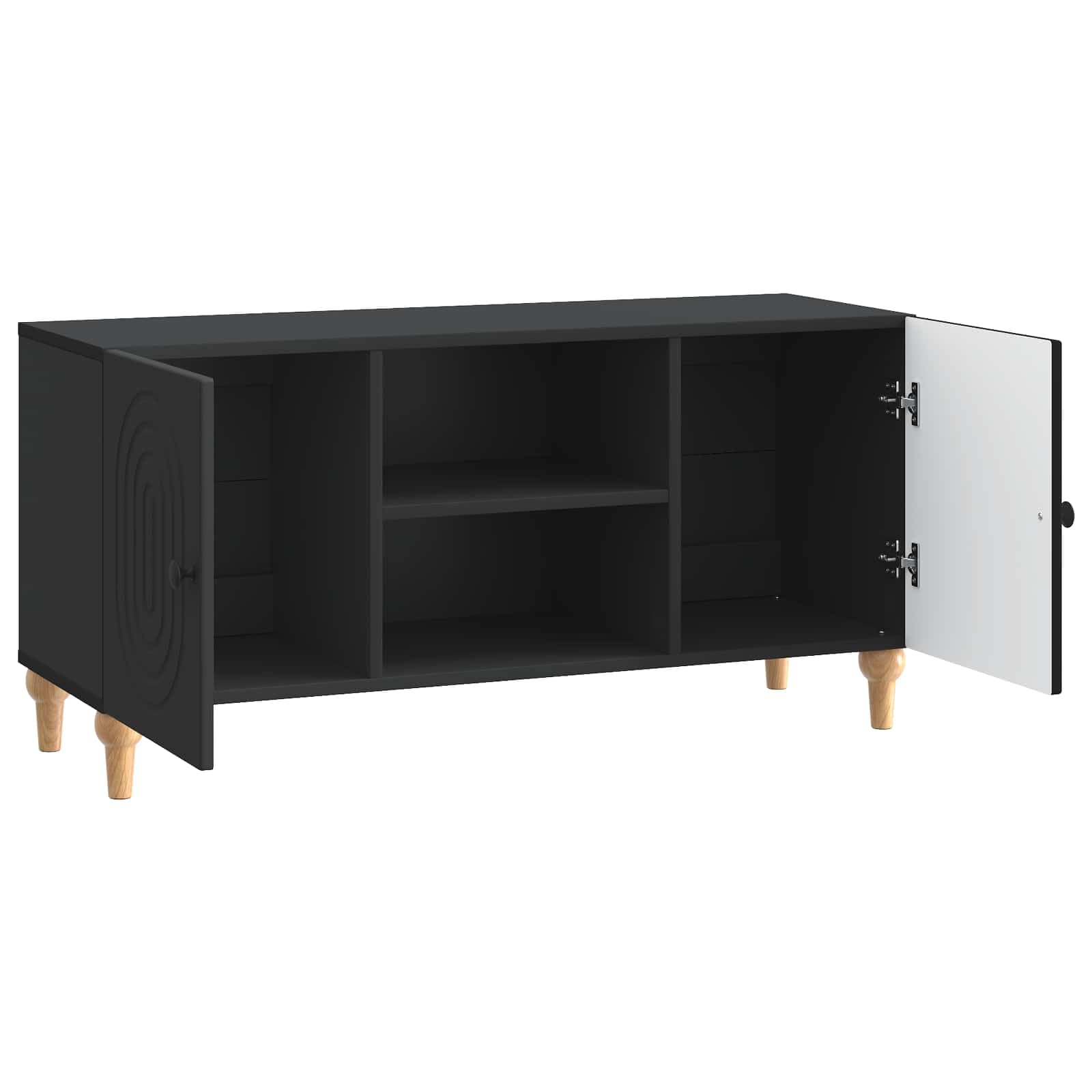 Mobile TV nero, 102 x 34,5 x 50 cm, moderno mobile basso in legno con 2 ante e mensola per soggiorno, stabile, con motivo a righe, portata fino a 60 kg