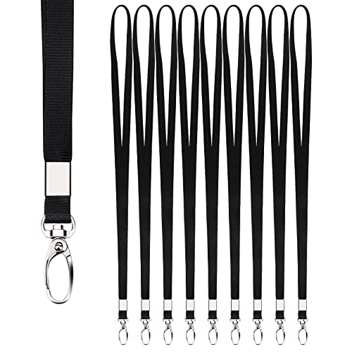 Segus Correa para Cuello Llaves Negro Lanyard 10 Piezas, Cordones de Insignia para Cuello, Colgantes de Tarjetas de Identificación, Lanyards de Imitación de Nylon con Mosquetones de Metal Resistente