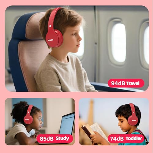 Image of MIDOLA Kids Headphones Bluetooth 5.3 Wireless 60H Play Time Volume Limit 85 /110dB Over Ear Foldable Protection Headset /Wired AUX Cord Mic for Children Boy Girl Travel School Phone Pad Tablet Red