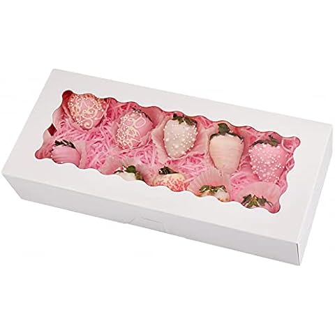 Tcoivs 30-Pack Cookie Boxes 12.5" x 5.5" x 2.5", Bakery Boxes with Window, Auto-Popup Treat Boxes for Pastries (White) Cover