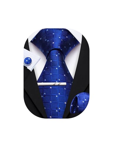 Image of YOHOWA Men Plaid /Striped Ties Set Silk Business Wedding Formal Fashion Necktie and Pocket Square Cufflinks Set