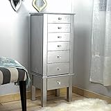 Hives and Honey Crystal Jewelry Armoire, 6 Felt-Lined Drawers, Side Necklace Hooks, Built-In Mirror, Cord Port, Elegant Beaded Trim, Jewel Knobs, Jewelry Storage Organizer, Silver