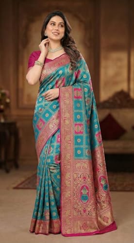 Image of C J Enterprise Women's Kanjivaram Silk Saree Woven Patola Banarasi Soft Sarees Zari With Blouse Piece (Hathi Patola)