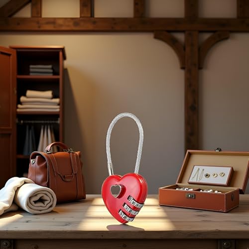 Image of Mini Love Heart Lock,Red Heart Padlock, Mini Code Lock,Padlocks and Hasps,Bags /Suitcase /Lockers /Backpacks /Jewelry Boxes Wire Rope 3-Digit Code Combination Padlock for Travel