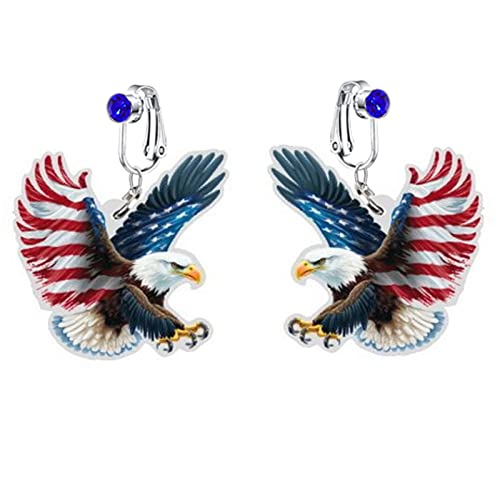 4Th Of July Clip On Earrings For Women Girls Non Pierced Red White And Blue Usa American Flag Crystal Clip Dangle Earrings Independence Day Patriotic Earrings Big Wooden,Memorial Day Smile Usa Hawk #TOP7
