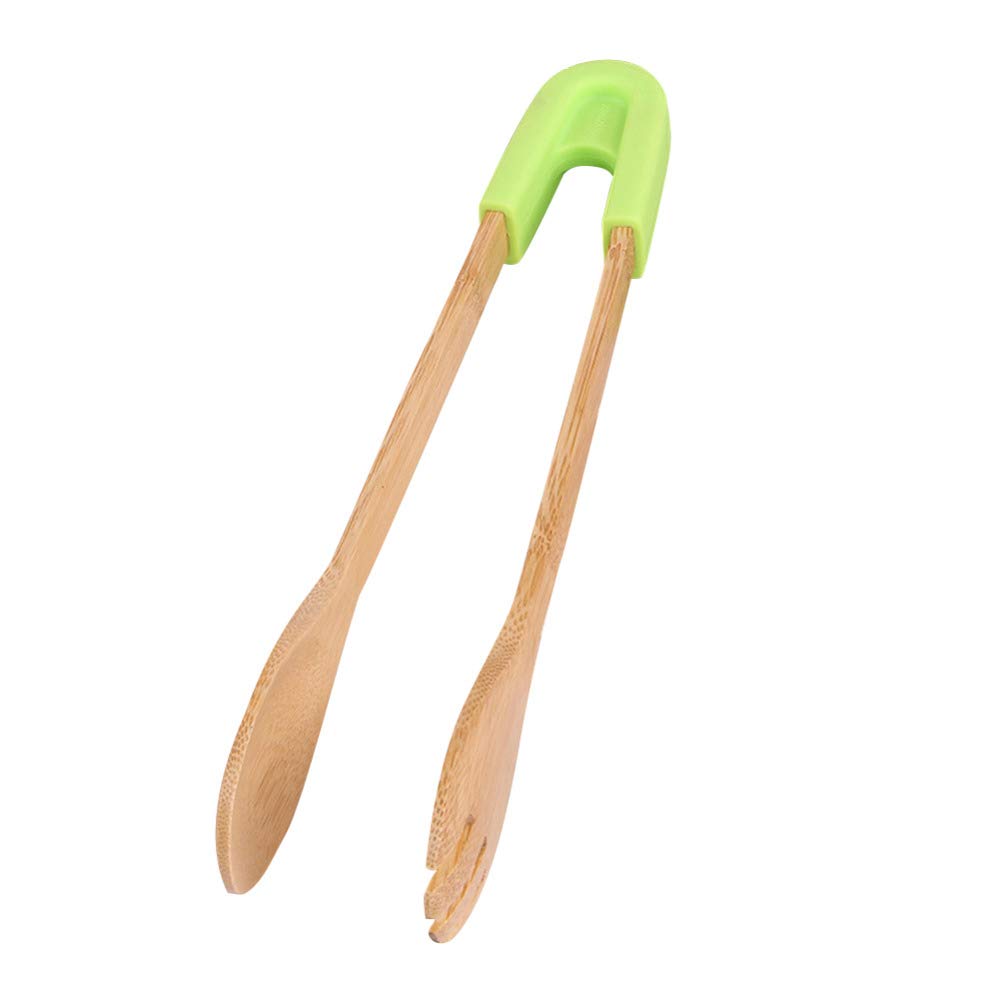 Green Round Bamboo Environmentally Reusable Friendly Food Toast Tongs for Cooking Frying Food Salads BBQ Pasta Grilling for Kitchen Home Party