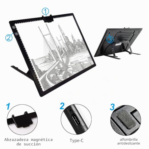 Miniatura 8 de Recargable A3 Mesa De Luz Para Calcar Con Bolsa,Mesa De Luz Dibujo Light Board Con 2500mah Batería,Atenuación De Seis Niveles, Adecuada Para Pintura De Diamantes 5d, Artesanía, Bocetos, Animacion