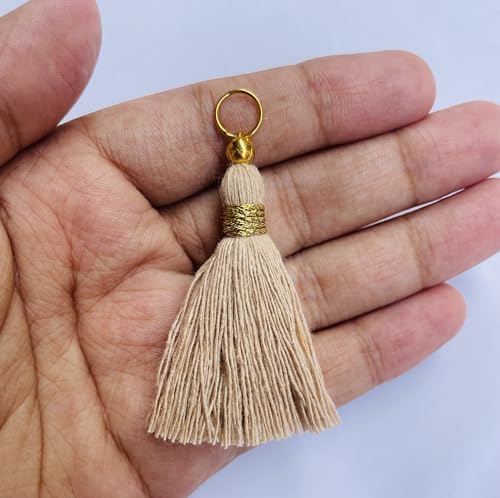 Image of Zippy Flora Micro 1.5 inch Length Cotton Handmade Tassels for Saree /Blouse /Dupatta /DIY /Decor (Pack of 15) (Light Beige)