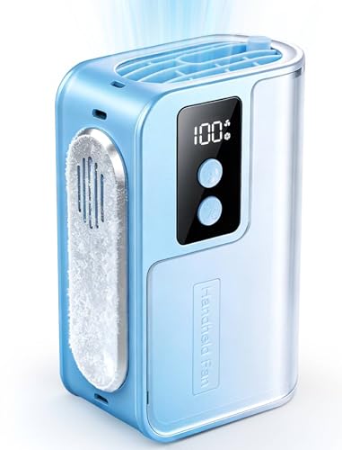 Sunoony Portable Handheld Fan with Ice Cooler, 4000mAh 100Levels Stepless Speed, 20H Long Battery Life, 20000RPM Turbo Fan Rechargeable Personal Mini Fan for Travel, Outdoor, Makeup (Blue)