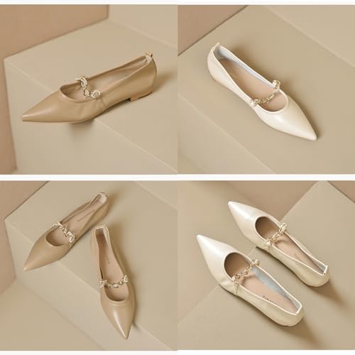 Women's Leather Mary Jane Flats Shoes with Pearl Strap Fashion Closed Pointed Toe Shallow Mouth Slip On Soft Sole Bridal Shoes Luxury Business Wedding Dress Shoes4