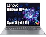 Lenovo ThinkBook 16 Gen 7 Business Laptop (16' FHD+ Anti-Glare, AMD Ryzen 5 7533HS ( i7-1255U), 64GB DDR5 RAM, 1TB SSD), Fingerprint Reader, Webcam, Ethernet, Wi-Fi 6, Win 11 Pro w/ Copilot, Grey