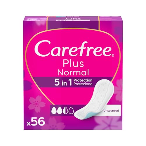 Carefree Salvaslip Plus Normal Senza Profumo, Salva slip donna con protezione 5in1 per 8h di sensazione di asciutto, Assorbenti senza profumo ultra sottili per uso quotidiano, 56 salvaslip