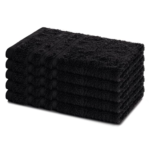 Lavea® 5er Set Gästehandtücher Set, Gästetücher 30x50 cm, Frottee Gästetuch aus 100% Baumwolle, Handtücher Set, weich und saugstark, Serie Elena, 60 °C waschbar, Handtuch, Schwarz