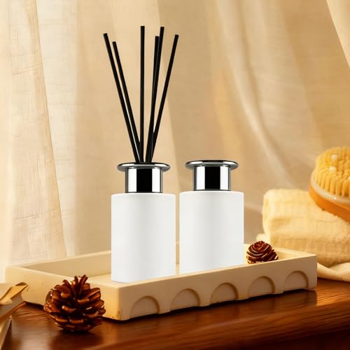 Set de 4 Botellas Difusoras de Vidrio Blancas con Tapas Plata miniatura 5