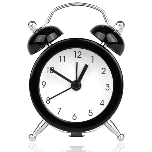 JUGCUT Small Alarm Clock Battery Operated Round Twin Bell, Bedside Clocks for Heavy Sleepers Simple Loud Vintage Alarm Clocks Vintage Classic Style for Bedside Bedroom Home Use