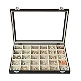 Stratalife Earring Organizer Jewelry Holder Organizer Drawer Earring Storage Jewelry Tray with Clear Lid Ring Box for Women Girls Anti Tarnish 30 Grid (Beige Black)