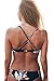 SEASELFIE Women's Black Leaves Printing Cross Padding Bikini Set Beach Swimwear Medium