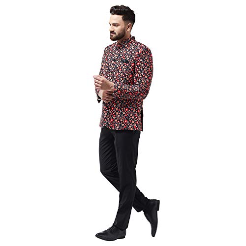 Image of Sojanya Since 1958 Men's Cotton Blend Black & Red Printed Blazer, Size: 38SJR-Blazer-Print-1594-Black-38