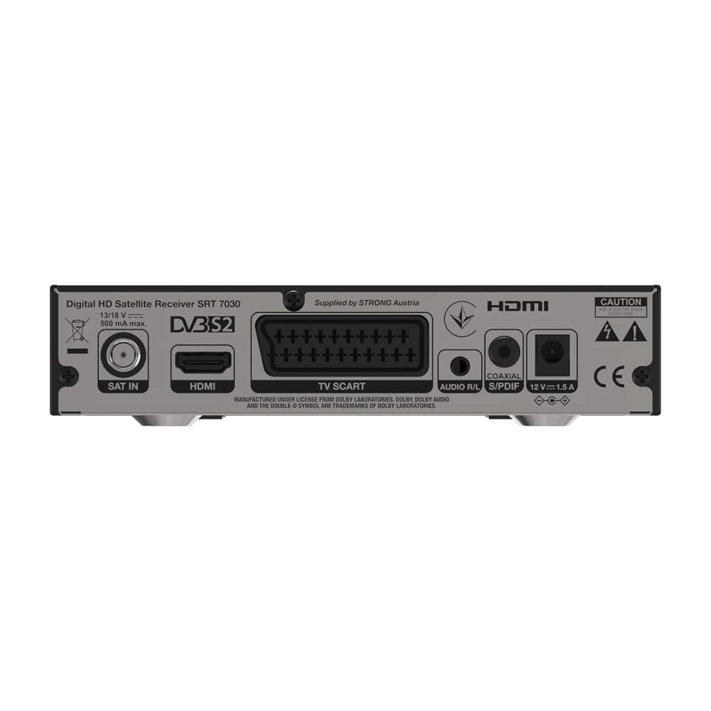STRONG - Décodeur Satellite - Compatible 64 Satellites - Résolution HD - Port USB pour Mise à Jour - Port HDMI - Entrée Péritel - Noir