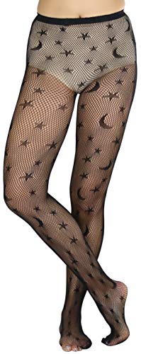 ToBeInStyle Women's Mystical Celestial Stars Moon Crescent Pentagram Symbol Pantyhose Tights4