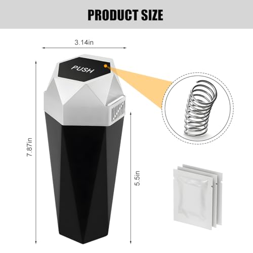 Image of Car Trash Can with Lid, Mini Leakproof Fragrance Vehicle Cup Holder Garbage Bin for Console Door, Small Portable Auto Interior Dustbin Organizer Accessories, Universal Fit (Silver)