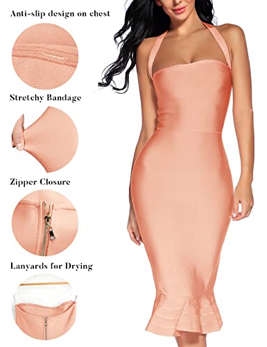 Image of houstil Women's V Neck Halter Fishtail Bandage Bodycon Dress Party