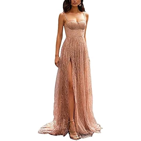 Onsoyours Damen Abendkleid Cocktailkleid Rückenfrei Partykleid Sexy Elegant Sommerkleid Spaghettiträger Maxikleid Tief V-Ausschnitt Cami Kleider Cover