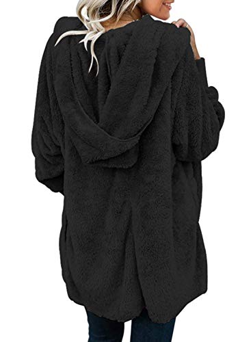 Image of Dokotoo Womens 2025 Winter Long Sleeve Solid Fuzzy Fleece Open Front Hooded Cardigans Jacket Coats Outerwear with Pocket