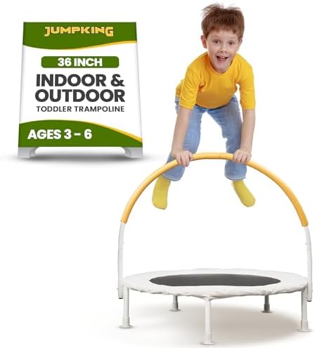 JumpKing Round Toddler Trampoline with Bungee Cords, Ages 3-6 White 36-Inch
