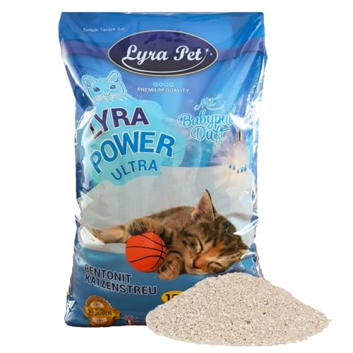 Lyra Pet® | 15 Liter Lyra Power Ultra Excellent Katzenstreu | Mit Babypuder Duft | Klumpstreu | 350% Saugkraft | Naturprodukt aus Bentonit | Stark Klumpend | Saubere Wohnung | Neutralisiert Gerüche