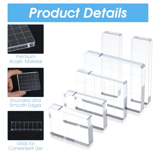 Guduling 6 Pcs Acrylic Stamping Blocks,Clear Acrylic Stamp Block,Acrylics Blocks for Stamping,with Grid Lines for Scrapbooking Crafts Card Making, Assorted Sizes