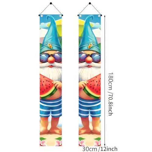 Image of BlissYard 2pcs Welcome Summer Door Banner Hawaiian Beach Funny Gnome Porch Banners Sign Summer Sunshine Front Door Hanging Decor Banner for Seasonal Home Hawaii Tropical Party Outdoor Decorations