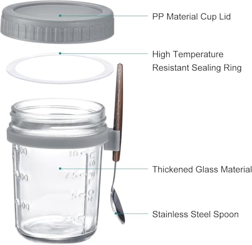 Image of 350ml Airtight Oat Container with Lid & Spoon - Large Leak-Proof Storage Jar for Oats, Cereal, and More (Grey) (2)