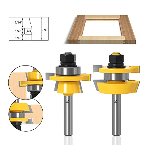 Asnomy 2Pcs Shaker Rail And Stile Router Bits For Cabinet Door, 1/4 Inch Shank Woodworking Tongue And Groove Router Bit For Cabinet Door #TOP2