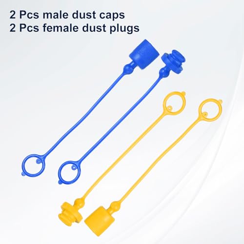 Image of HARFINGTON 2Sets 3 /8 Hydraulic Hose Dust Cap and Plug Kit, ISO-A Male Dust Cap & Female Plug Cover Quick Disconnects Air Coupler Cover Port Plug Fittings with Retention Ring, Blue /Yellow