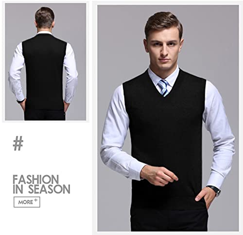 Amussiar Men's Casual Sweater Vest V-Neck Solid Knitted Vest Slim Fit Lightweight Sweater Vest Top Black #TOP3