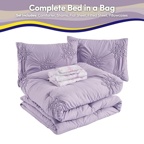 Image of Floral Pintuck Comforter Set Full Size - Bed in a Bag with Sheets, Pillowcases & Shams - Soft Stylish Sports Bedding - All Season Boys Basketball Bed Set