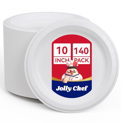 JOLLY CHEF10 inch 140 Pack Disposable Paper Plates,Soak Proo...