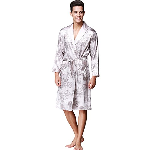 Image of ZUEVI Men's Kimono Robe Silk Satin Long Sleeve Spa Bathrobe Lightweight Soft Silky Pajamas Robes