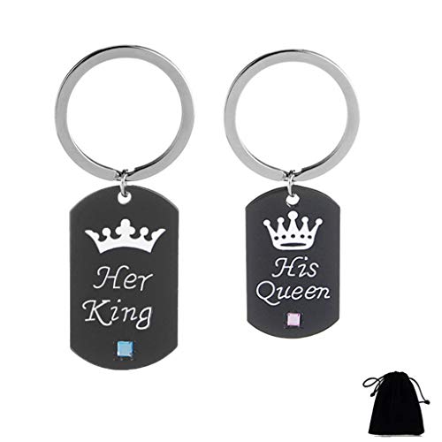 Paar Keychain Schmuck Krone Hundemarke Schlüsselanhänger für Paar Liebhaber Valentine Geschenk (Briefe Ihr König Seine Königin) Cover