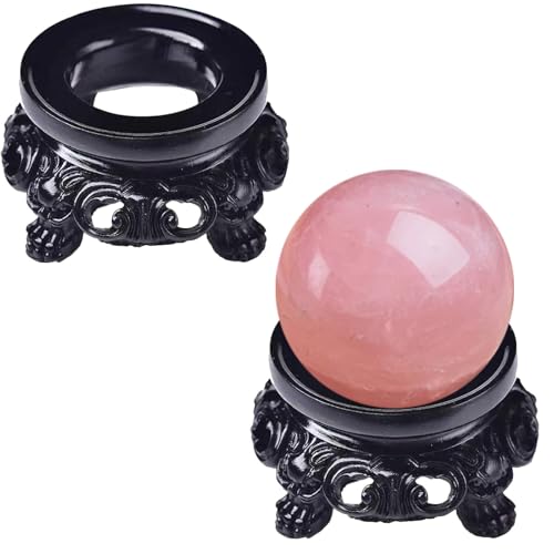 Zillary Bases de bola de vidro, 2 peças suporte de bola de vidro, suporte de bola de vidro de madeira, para bola de cristal bola de vidro, para casa, escritório, preto, 4,2 cm
