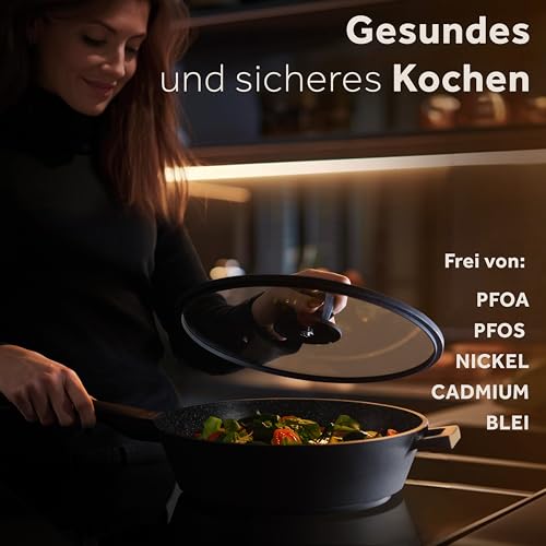 ZWIEGER Große Pfanne mit Deckel 28cm – Schmorpfanne 28 cm hoher Rand, Aluguss, vollflächiger Edelstahlboden, für alle Herdarten (inklusive Induktion) geeignet – Antihaft, PFOA- & PFOS-frei 3